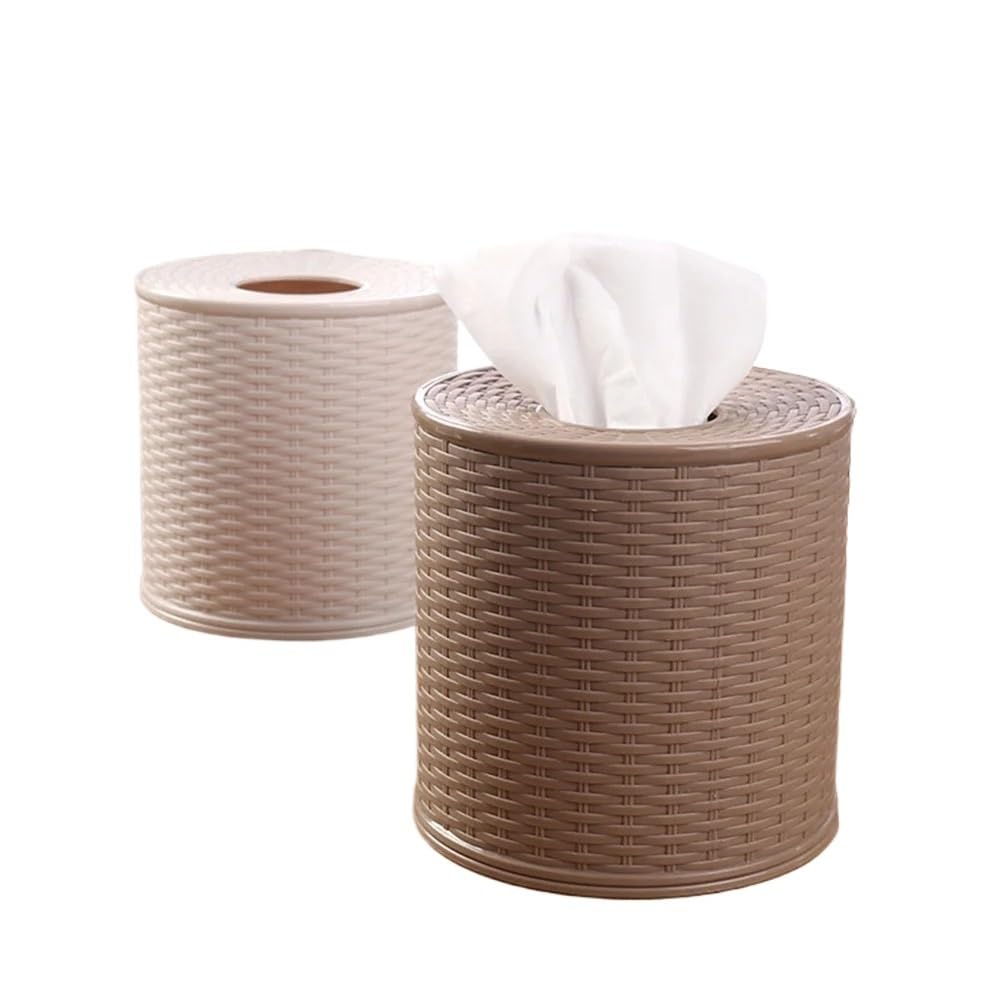 Taschentuchspender Runder Behälter Wohnzimmer Schlafzimmer Serviettenhalter Home Toilettenpapieraufbewahrung Desktop Hotel Dekorativer Taschentuchboxhalter(Dark Brown)