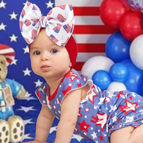 Hairband, 4th of July Baby Headband, American Flag Bow, Patriotic Headband, Red Blue White, Newborn Bows Infant Headband for Baby Girl, Toddler Headbands, 2 Count3