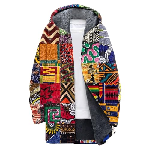 Duhenwu Herren Patchwork Fleecejacke mit Teddyfleece Kapuze