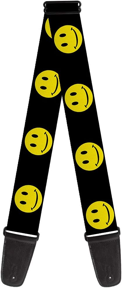 Buckle-Down Guitar Strap - Happy Face Black/Yellow/Black - 2" Wide - 29-54" Length