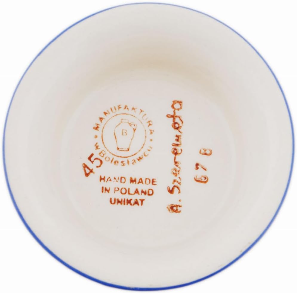 Polmedia Polish Pottery Beer Glass UNIKAT - Blue Eye Scatter Pattern Handmade in Boleslawiec Poland + Certificate of Authenticity