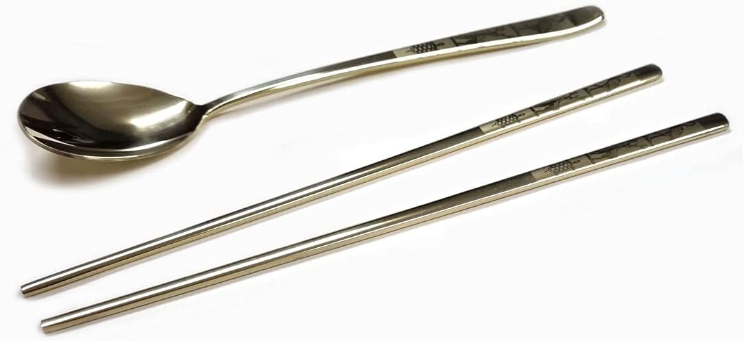 GARASANI Korean Traditional Spoon and Chopsticks Gold Titanium Plated Stainless Steel Cutlery (Gold Longevity) image 5