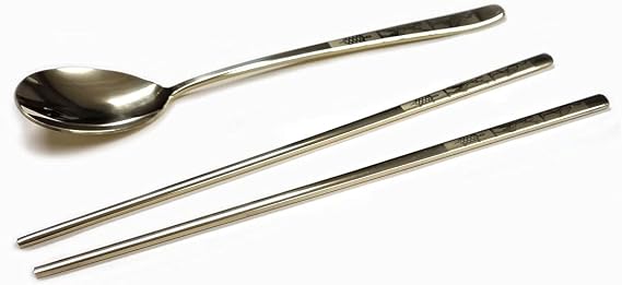 GARASANI Korean Traditional Spoon and Chopsticks Gold Titanium Plated Stainless Steel Cutlery (Gold Longevity)