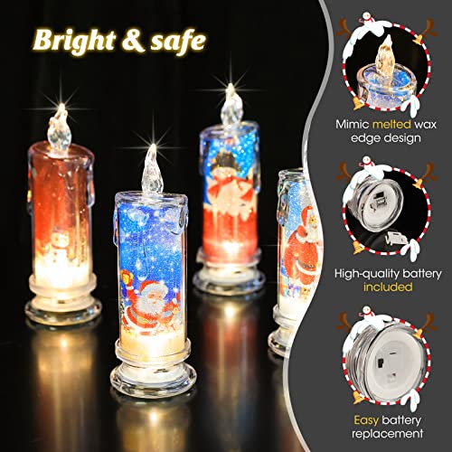 Supbri Christmas Flameless Candles With Santa Claus, Snowman,Decals Set Of 4, Battery Operated Christmas Themed Led Candles For Festival Gift Christmas Decorations #TOP2