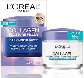 L'Oreal Paris Collagen Moisture Filler Face Cream, Anti-Aging Face Moisturizer, Non-Greasy Fragrance Free Skin Care Formula For Up to 48HR Hydration, 3.4 Oz