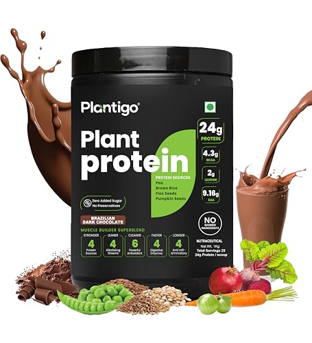 Image of Plantigo Clean Plant Protein Powder | No Preservatives, No Banned Substances |Super Protein Blend- Pea, Brown Rice, Flax, Pumpkin 21SuperFoods Vegan Protein For Men, Women (Brazilian Chocolate - 1 Kg)