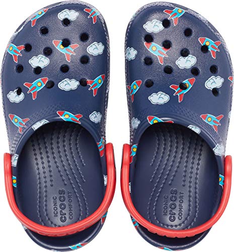 Image of Crocs Kids' Classic Graphic Clog, Rockets /Clouds, 4 Toddler
