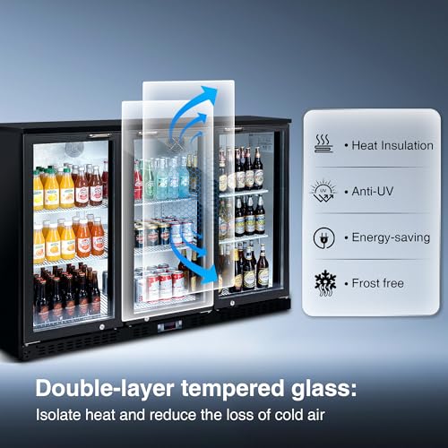Image of Favfurish 53 inch Beverage Refrigerator With Glass Door,480 Cans Beverage Cooler Fridge W / 6 Shelves,11.3 Cu.Ft Commercial Refrigerators,Led Lighting,for Beer Wine And Drink,3 Hinged Doors,Black