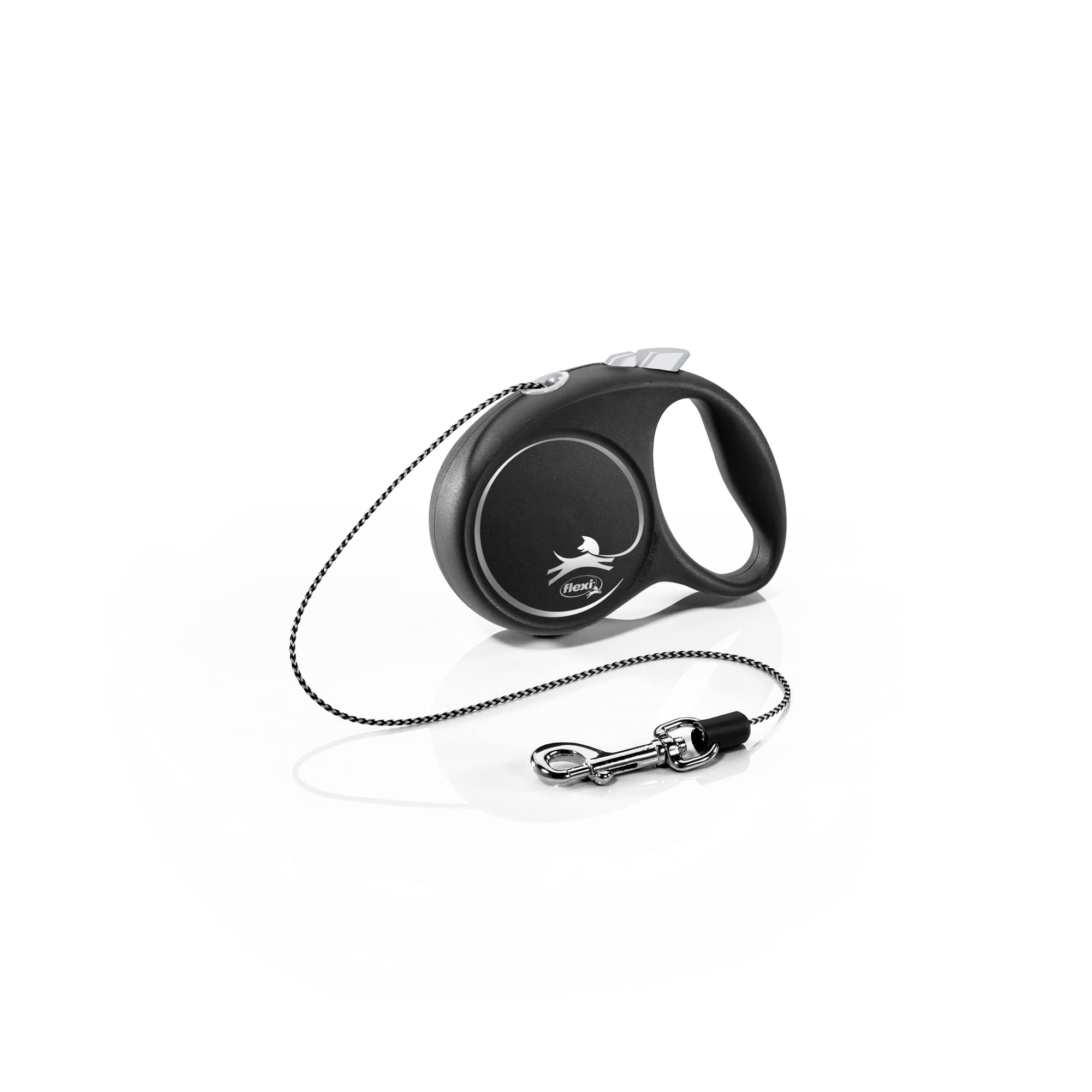 flexi® Black Design XS Seil 3 m schwarz/Silber, Roll-Leine für kleine Hunde bis 8 kg. Nur 88 gr. leichte Taschenleine im Miniformat 7,8 x 11 cm, Griffgröße für 3-Finger