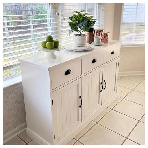 MAISON ARTS White Buffet Cabinet with Storage Kitchen Sideboard with 3 Doors & 3 Drawers Farmhouse Buffet Server Bar Cabinet Console Table for Dining Living Room Decorative Cupboard, White