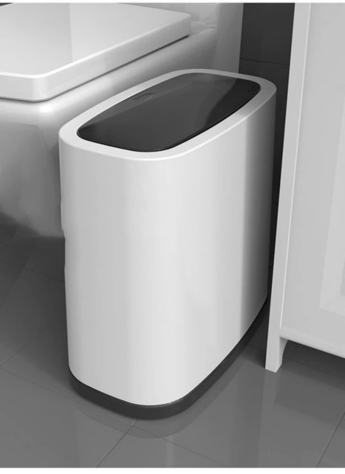 Cestino per rifiuti rettangolare in plastica da 12 litri, cestino per rifiuti sottile per il bagno. (nero)