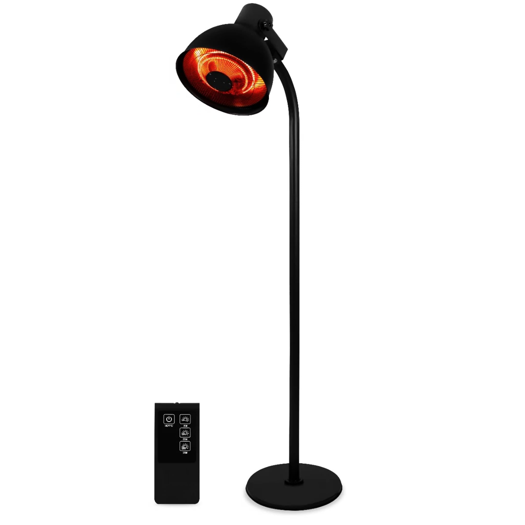 Bricoloco Calefactor eléctrico exterior de tubos halógenos e infrarrojos dobles 3 potencias-Estufa para patios IPX5 a prueba de agua 2000 W de pie tipo foco con mando a distancia