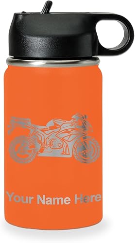 Miniatura 54 de LaserGram Botella de agua personalizada, bicicleta deportiva, acero inoxidable de doble pared aislada al vacío con popote superior, regalo grabado