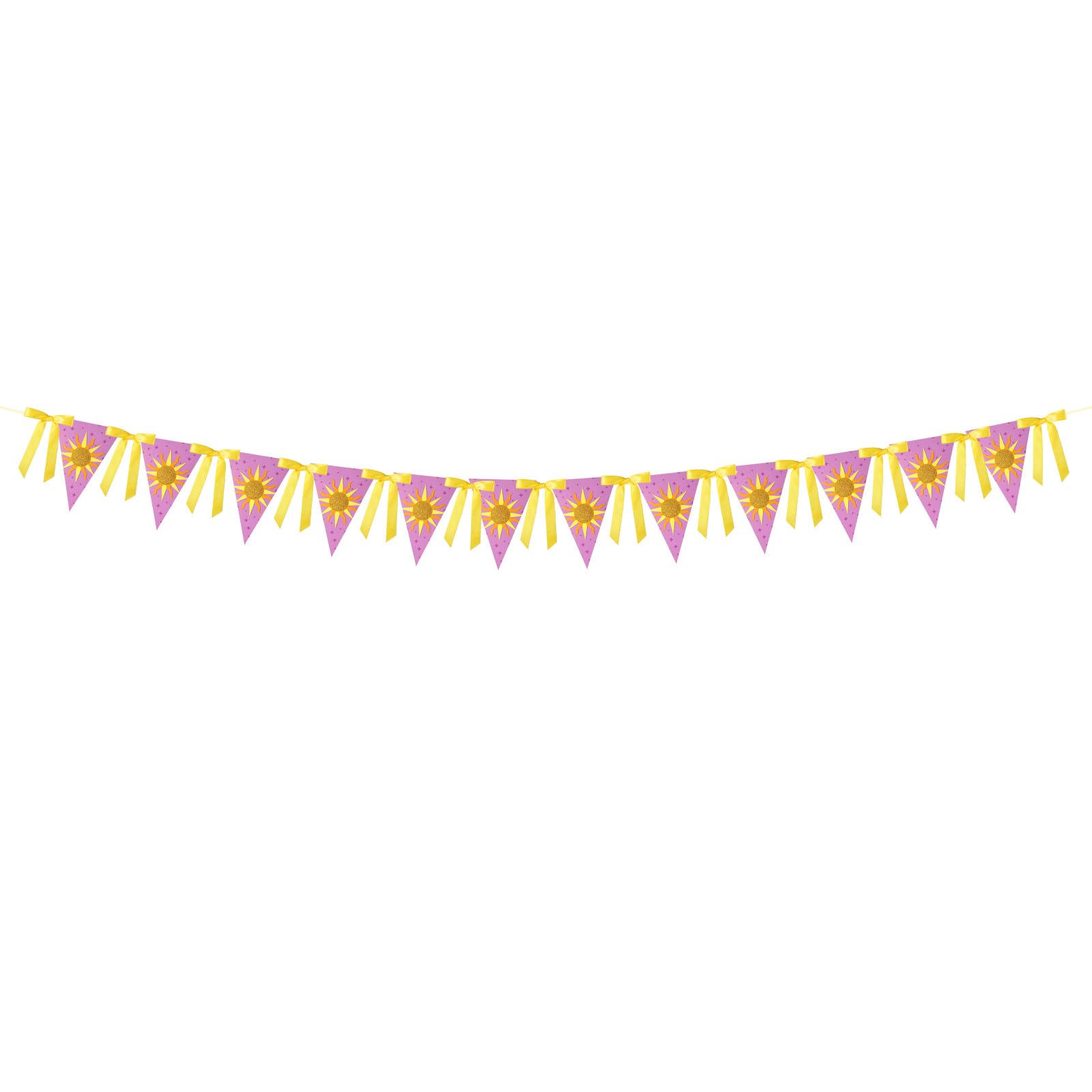 Purple Sun Flag Banner, Pre-Strung Purple Sun Highchair Garland Hanging Bunting Banner with Yellow Bow for Birthday Party Wedding Baby Shower Decoration Photo Props