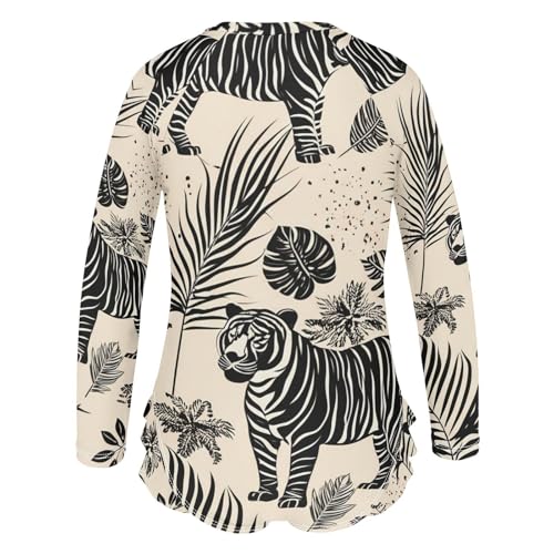 Black Tigers Tropical Beige Girls Long Sleeve One-Piece Swimsuit UV Protection Swimwear Bathing Suit 208618723