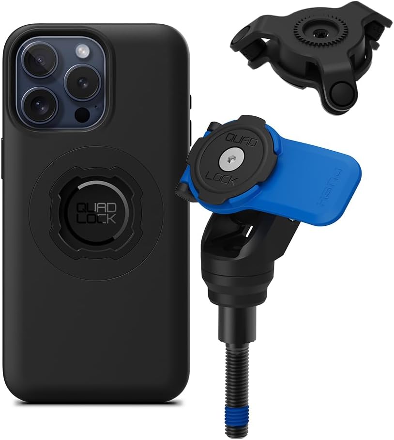Quad Lock Handlebar Clamp Motorcycle Phone Mount with Vibration Dampener and MAG Phone Case for iPhone 15 Pro Max