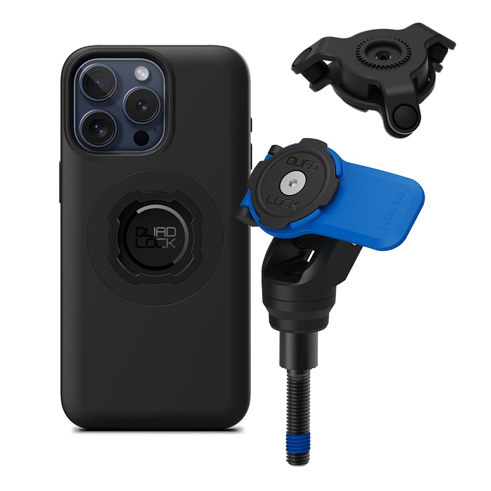 Quad Lock Śruba Mocująca Kierownicy Motocyklowa Uchwyt Telefonu Zestaw z Amortyzatorem Drgań i iPhone 15 Pro Max MAG Etui