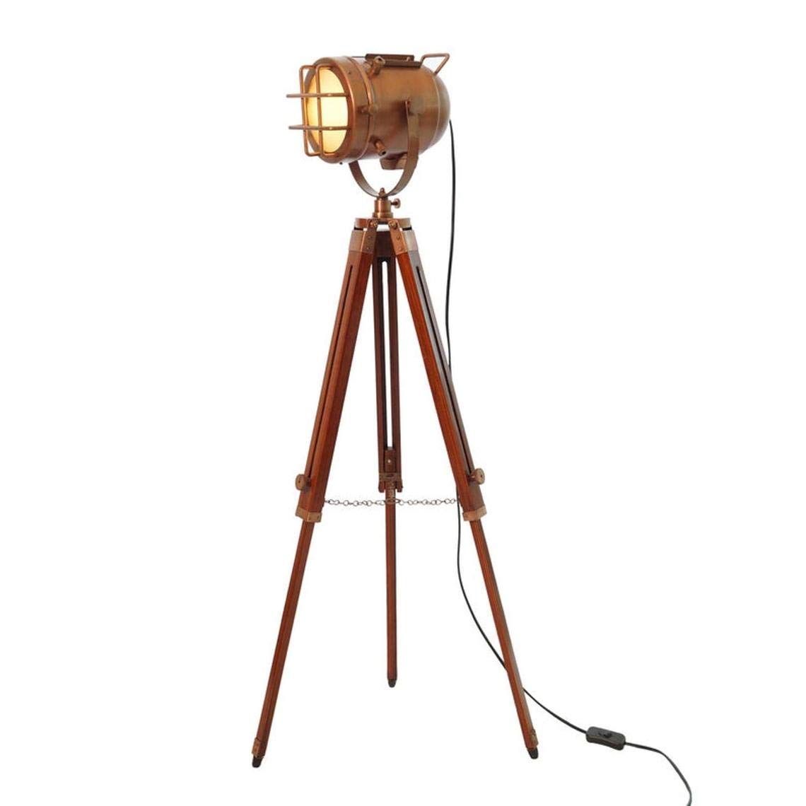 Nautical Art Vintage Wood, Copper Head, Aluminium, Steel, Glass Tripod Floor Lamp (Copper)-image-29