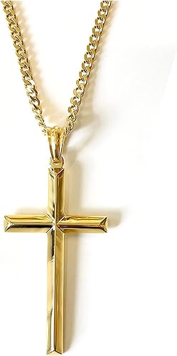 Cadena de oro de 18 quilates collar con colgante de cruz biselada pequeña de 036 pulgadas cierre de collar cubano para mujeres hombres y esposas disponible en Yaxa Costa Rica