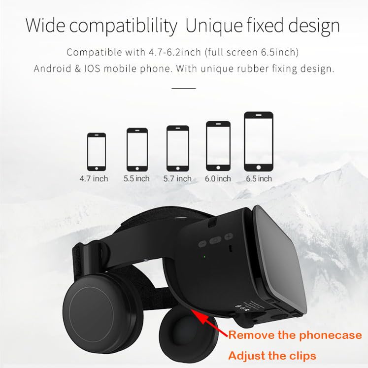 Image of VR Headset for iPhone & Android Phones with Wireless Headphones, Virtual Reality Goggles Set for 4.5 inch-6.5 inch Phones，3D VR Glasses for IMAX Movies &VR Games