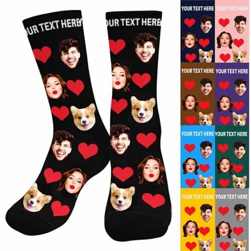 Custom Face Socks with Picture & Text, Personalized Mothers Day Gifts for Mom Grandma, Funny Face Crew Socks for Women Men Pet Lovers