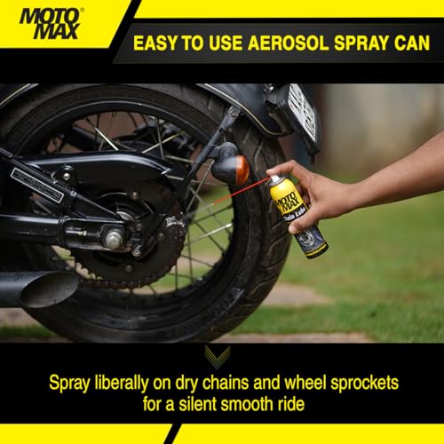 Motomax Chain Lube Aerosol Spray 200 ml |Provides Lubrication and corrosion protection of Chain & sprockets for Bikes, Motorbikes, Cars| Avoid Sling Off & Prevent Chain breakage | Extended Chain Life (Image - 3)