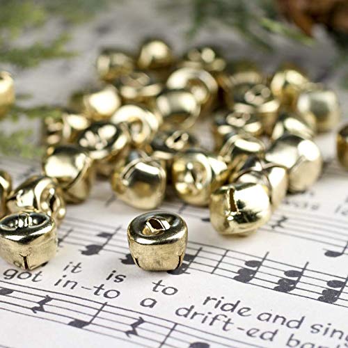 Package of 120 Shiny Metallic Gold Jingle Bells for Holiday Ornaments, Favors, Weddings and Decorating