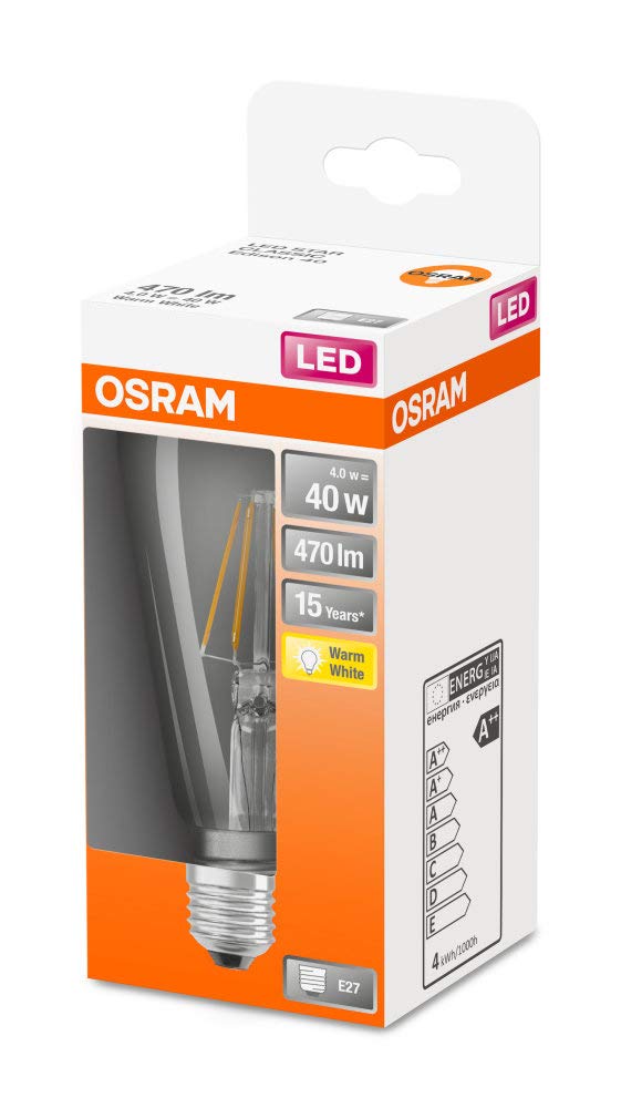 OSRAM LED-Lampe | Sockel: E27 | Warmweiss | 2700 K | 4 W | Ersatz für 40-W-Glühbirne | LED Retrofit CLASSIC ST Energieeffizienzklasse A++ | 10er-Pack