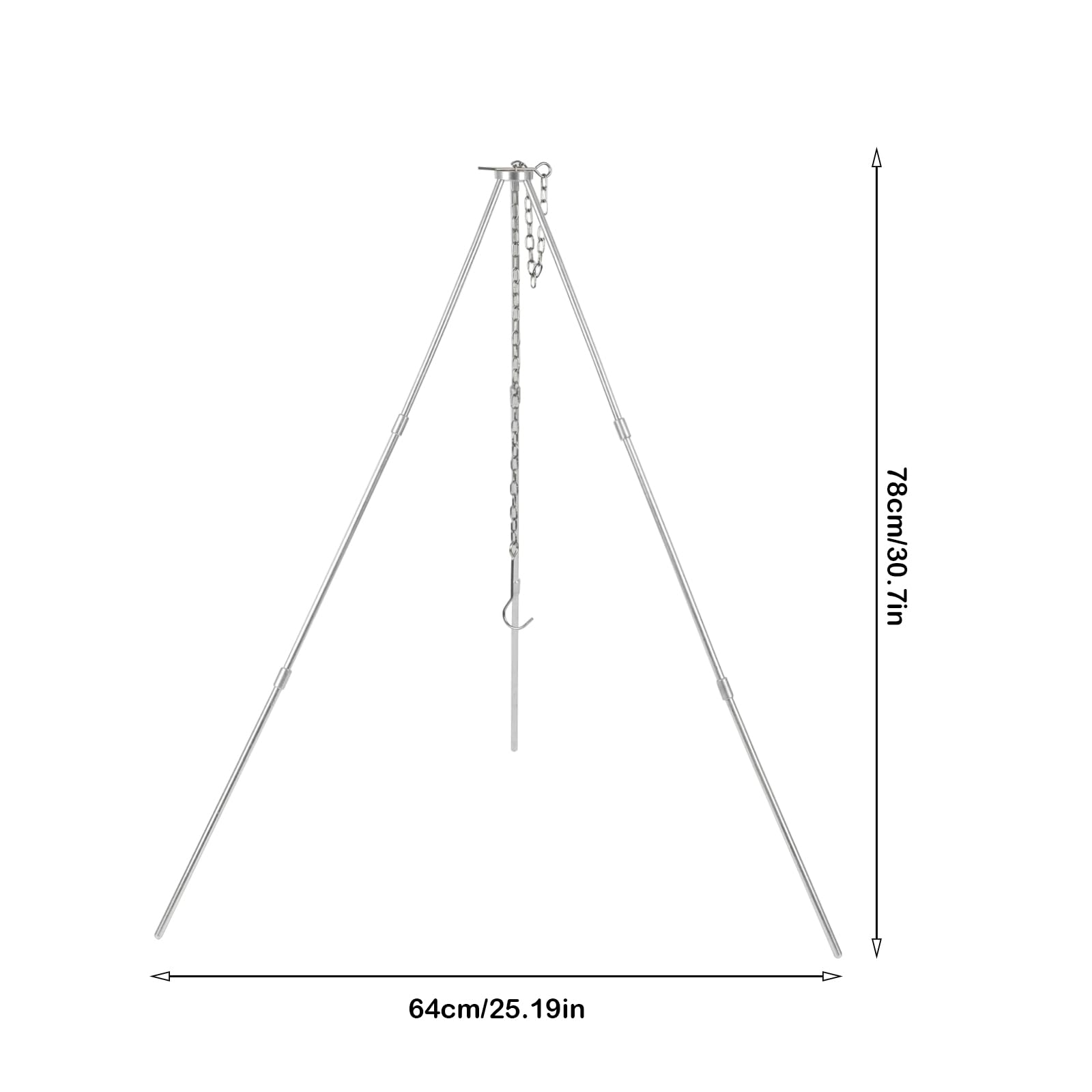 BBQ Dreibein Gestell,Dreibein Teleskopgestell Grillständer,Kochen im Freien Stativ Set Klapp Lagerfeuer Grillrost Stand Camping, Hängegrill Camping Stativ Mit Kette & Haken (B)