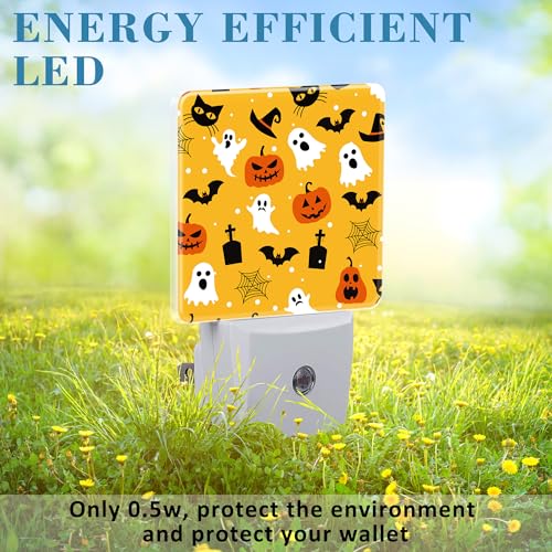 Image of Halloween Pumpkin Bat Black Cat and Ghost Night Light for Kids, LED Night Light Plug into Wall with Dusk to Dawn Sensor for Girls Boys Room Decor, Hallway, Kitchen, Bathroom, Nursery, Stairs