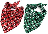Malier 2 Pack Dog Bandana Christmas Classic Plaid Snowflake Pet Scarf Triangle Bibs Kerchief Set Pet Costume Accessories Decoration for Small Medium Large Dogs Cats Pets (X-Large, Green + Red)