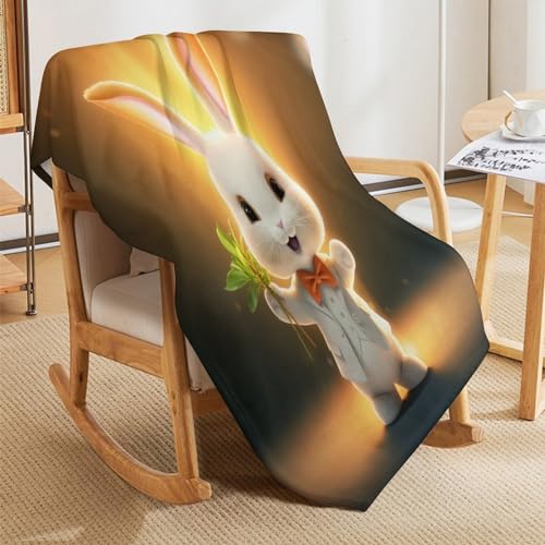 Couverture lapin impression 3D flannel : le cadeau idéal pour lit d'enfant et déco canapé