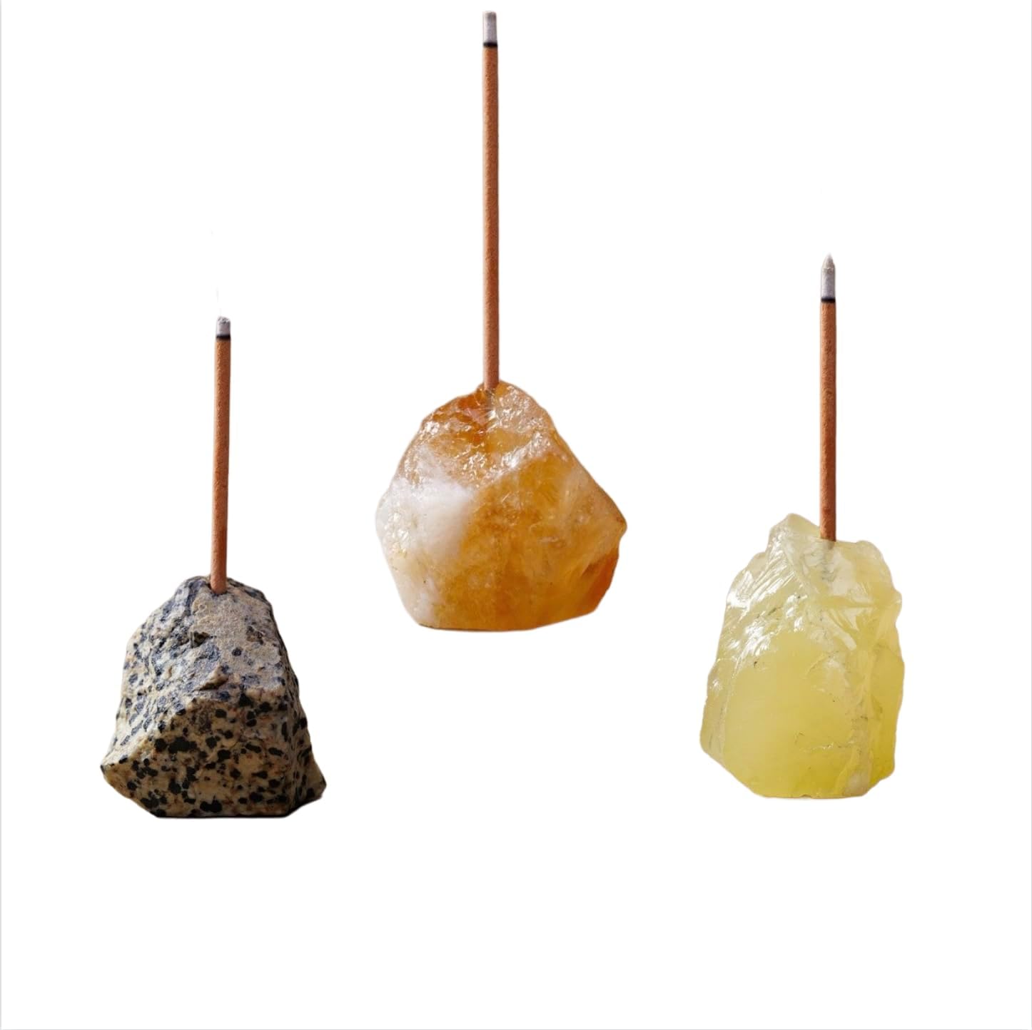 3 Pcs Natural Crystal Stone Incense Holder, Healing Crystal Stone for Yoga, Meditation, and Home Decor