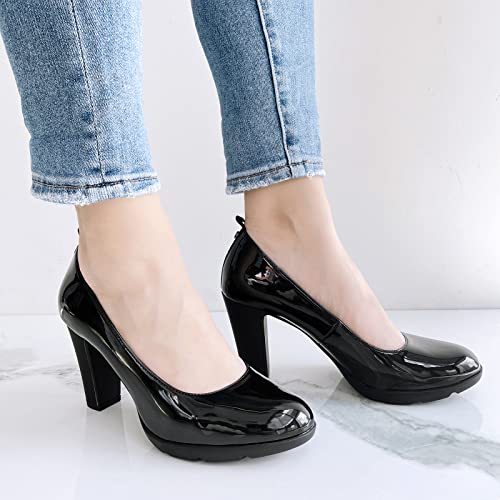 Jenn Ardor Women's Round Toe Chunky Heels Pumps Mid Block Heel Platform Shoes Office Work Wedding Evening Church Pumps For Women Black #TOP4