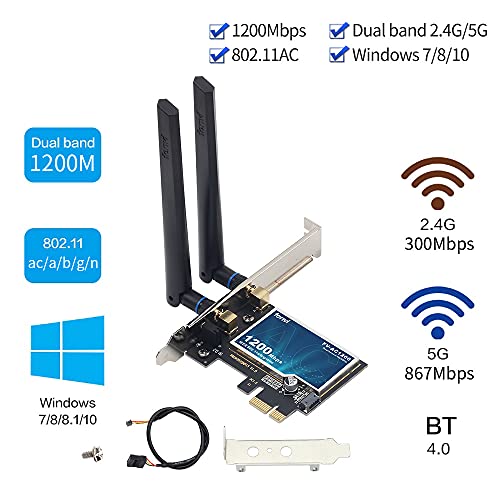 Fenvi Pcie Network Card 1200Mbps Desktop Wireless-Ac Pci-E Dual Band Gigabit Wi-Fi Adapter 802.11Ac 5Ghz 867Mbps 2.4Ghz 300Mbps Bt4.0 For Pc Windows #TOP3