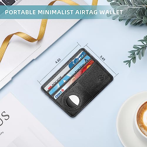 FINTIE Slim Minimalist Front Pocket Wallet with Built-in Case Holder for AirTag, RFID Blocking Credit Card Holder Card Cases with ID Window for Men Women3
