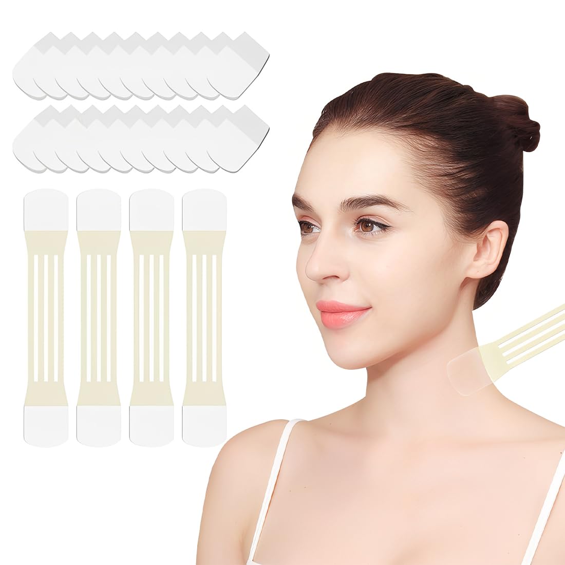 GXGM fascia lifting viso, Cerotti Lifting Collo,Anti-Doppio Mento, Nastro Per Viso,Contro Le Rughe Del Collo, Che Rassodano E Levigano La Pelle,Confezione Da 4 + 20 Patch