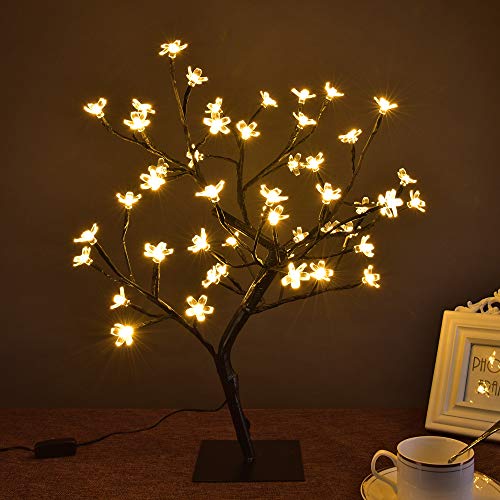 Lightshare 18 Inch Cherry Blossom Bonsai Tree, 48 Led Lights, 24V Ul Listed Adapter Included, Metal Base, Warm White Lights, Ideal As Night Lights, Home Gift Idea #TOP3
