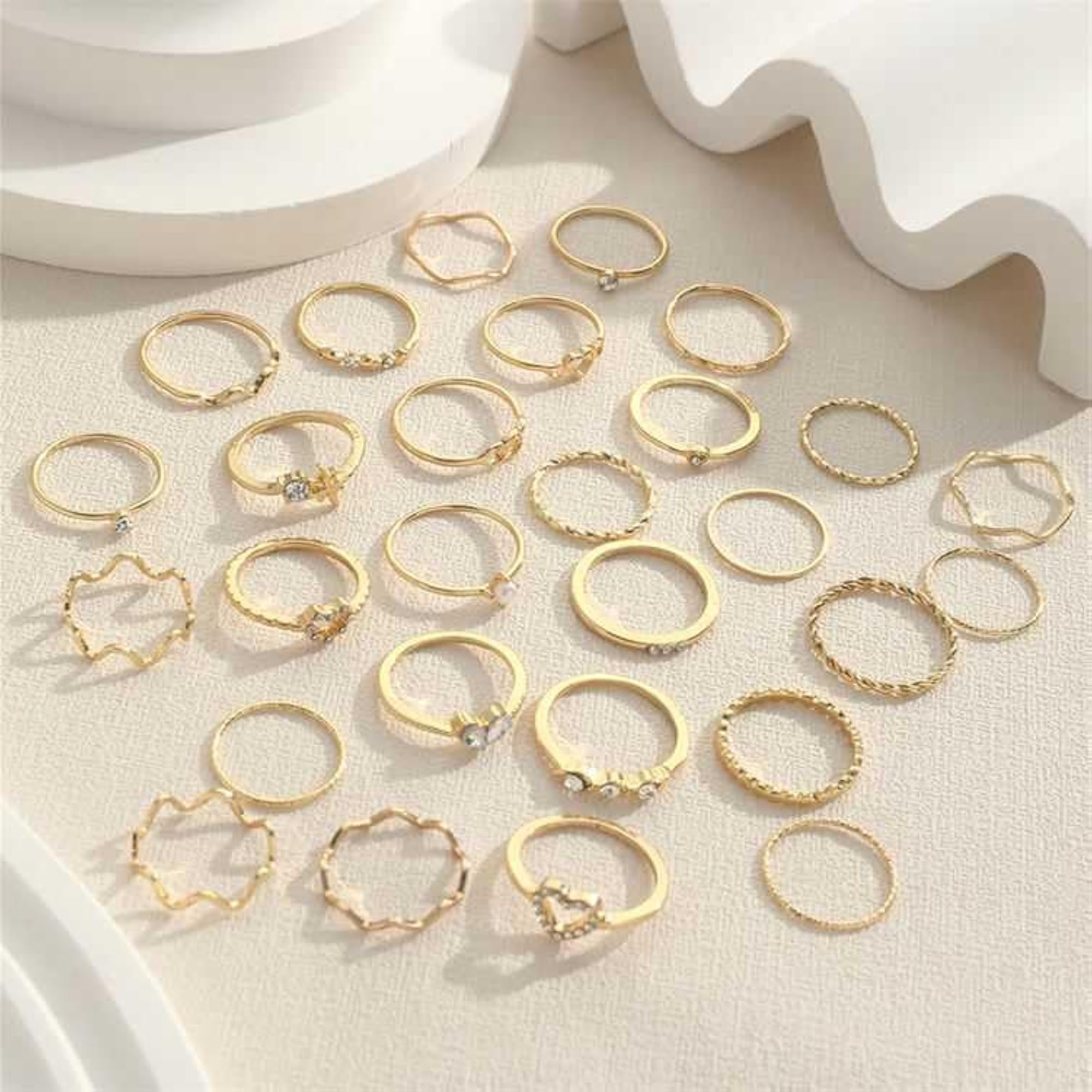 Stylish 28-Piece Stacking Ring Set with Geometric Designs