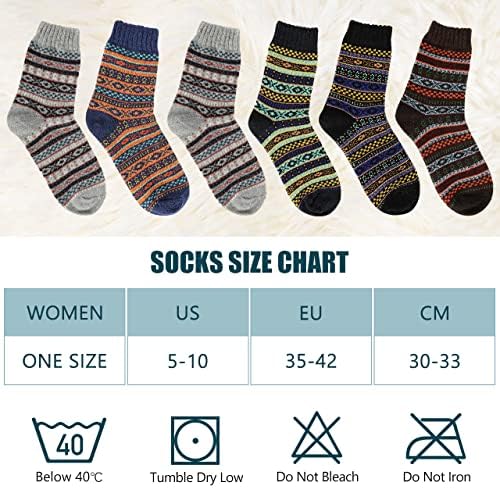 6 Pairs Mens Thermal Socks, Aiglam Winter Socks Cotton Wool Calf Socks Casual Crew Striped Pattern Warm Socks Breathable for Men and Women