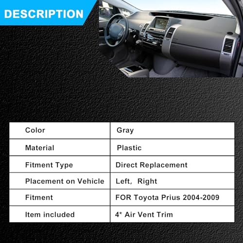 Image of 4Pcs A /C Dash Air Vent Panel Trim Fit for Toyota Prius 2004-2009 1.5L - Center Console Air Outlet Cover Left & Right, Direct Replacement 55670-47060 55475-47020, Gray Plastic Interior HVAC Vent Grille