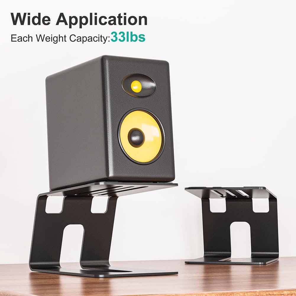 Soportes para Altavoces de Escritorio, 1 Par, Elevador para Monitor de Estudio con Almohadilla Amortiguadora de Vibraciones y Diseño de Inclinación de 5° Mejorado