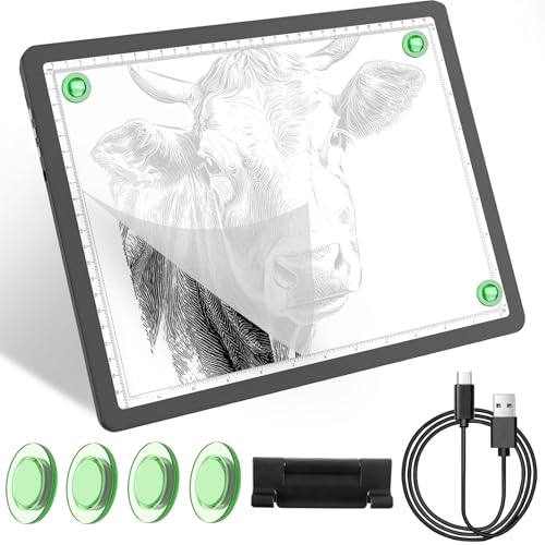 YINGWOND Rechargeable A4 Light Box for Tracing,Ultra-Thin 9000LUX Super Bright Wireless Light Pad with Adjustable Brightness Color,13.9x10 in Light Board for Diamond Painting Drawing Sketching