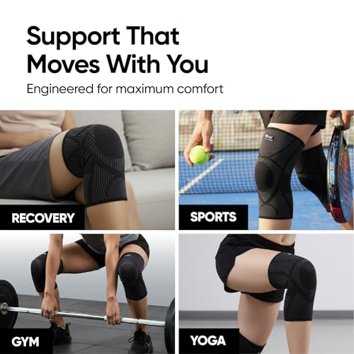 Image of Frido Active Knee Cap Support for Men & Women | Active Compression for Pain Relief & Joint Support | Knee Sleeve for Gym, Running, Jogging, Sports & Workout | Anti-Sweat Knee Brace (1 Pair) Core Black, L