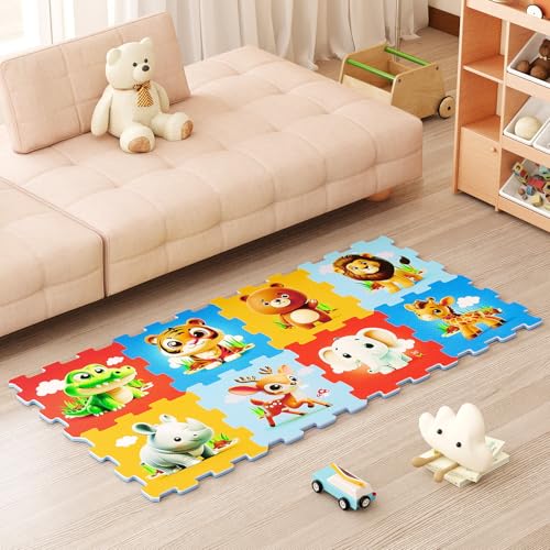 Costzon Kids Foam Puzzle Floor Mat, 8-Piece 12x12in Educational Animal Interlocking Baby Play Mat, Non-Slip Waterproof Children Toddler Infant Foam Floor Tiles (Forest Animals) - Image 3