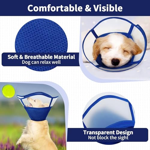 Image of Allroaring Dog Cone Collar, Soft Dog Cones for Medium Dogs After Surgery | Adjustable Pet Cone for Dogs to Stop Licking, Breathable Doggie Elizabethan Collar for Wound Care Spay Neuter, Blue M