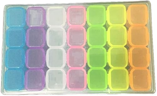 Chiloskit Caja de almacenamiento ajustable de 28 ranuras para joyas, pastillero, caja de dulces, caja organizadora de plástico con divisores para