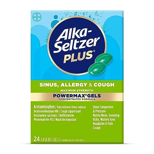 Alka-Seltzer Plus Maximum Strength Power Max Sinus, Allergy and Cough Medicine for Adults and Children 12 Years and Older - Relieves Symptoms from Allergies, Colds or Hay Fever, 24 Count