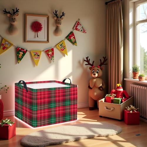 Image of Rectangular Christmas Basket Cute Baby Storage Bin Organizer Box Christmas Room Decor for Christmas Parties(Checkered)