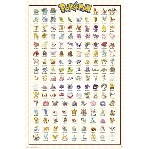 GB eye Pokémon Kanto 151 English 61 x 91,5 cm / 24,2 x 35,8 polegadas Maxi póster - Enviado enrolado - Póster artístico - Pósteres de parede - Pósteres e impressões | Merchandising de Pokémon